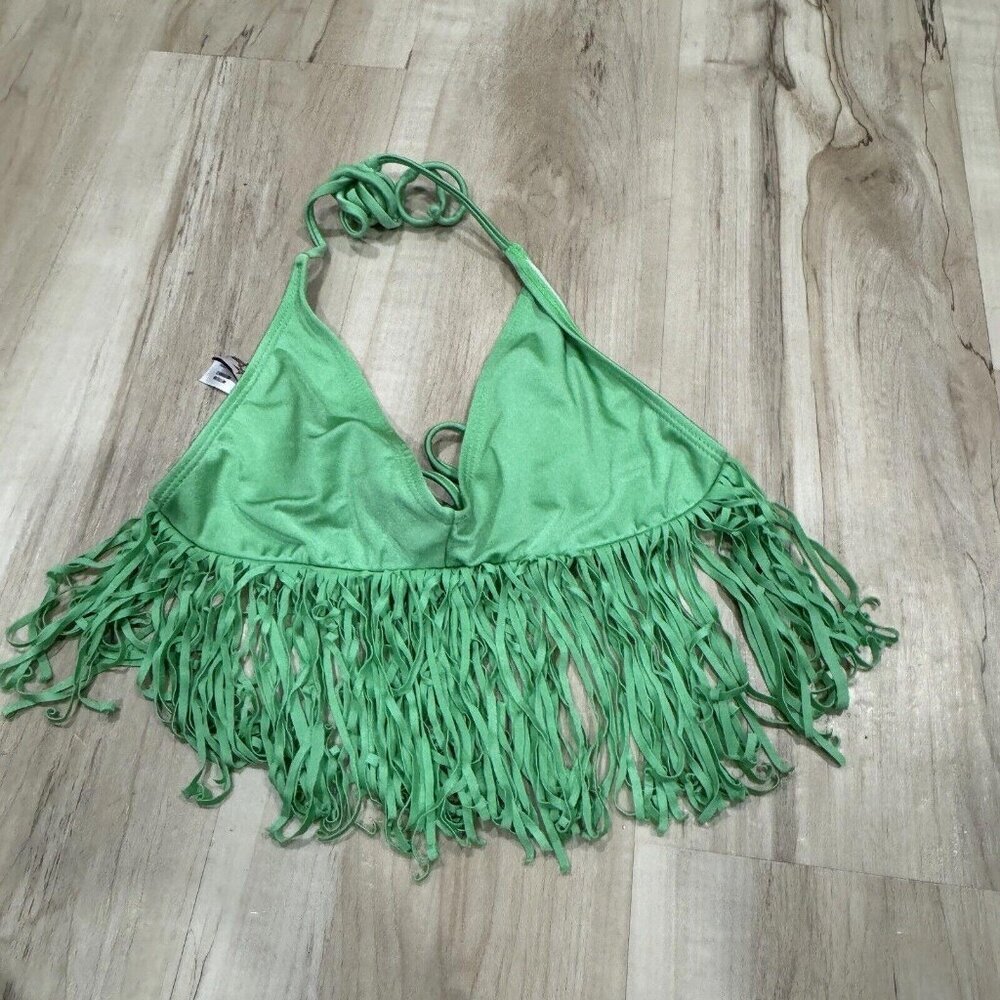 Women’s Luli Fama Swim Fringe Top Bikini Size Medium M Green Hot Cute Summer